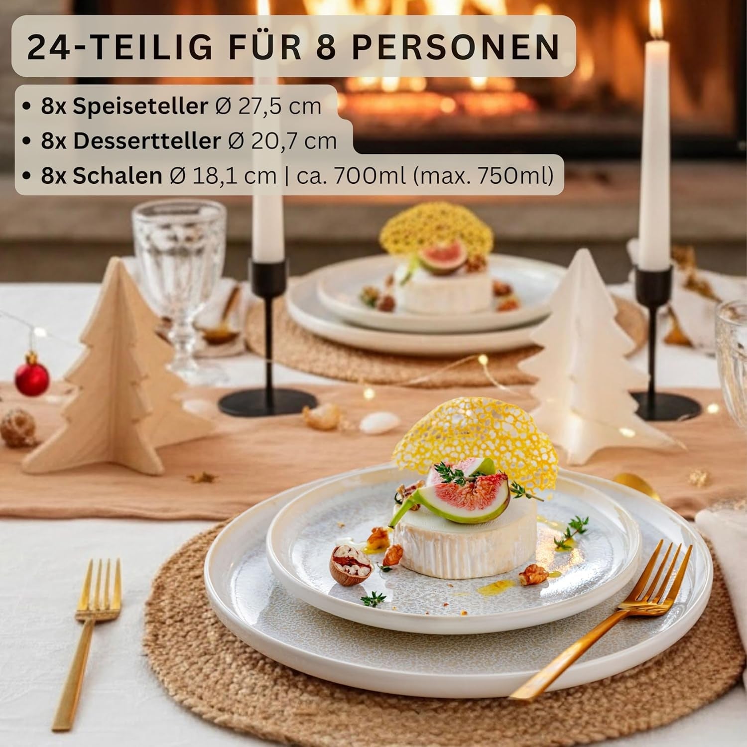 ZANGER | 24-delige Corfu Serviesset Servies voor 8 personen Handgemaakte keramische serviesset inclusief dinerborden, dessertborden en Suma-borden Crèmekleurig servies met zandtextuur