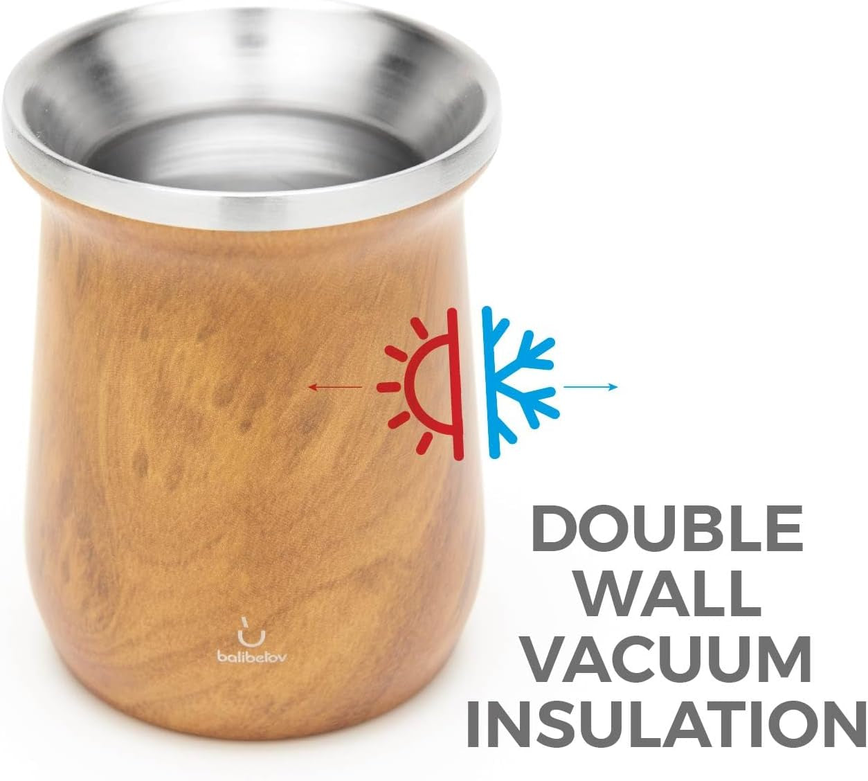 Yerba Mate balibetov theeservies (Mate cup) gemaakt van roestvrij staal met bombilla (rietje) voor mate, Gemakkelijk schoon te maken en zeer duurzaam Yerba Mate set (HOUT)