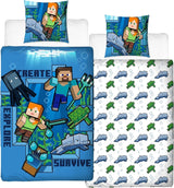 Minecraft Beddengoed Kinderbettwäsche Jugendbettwäsche 135X200 · Unterwasserwelt · Wende Motiv · Kissenbezug 80X80 + Bettbezug 135X200 Cm · 100% Baumwolle · Deutsche Größe Naty Shop