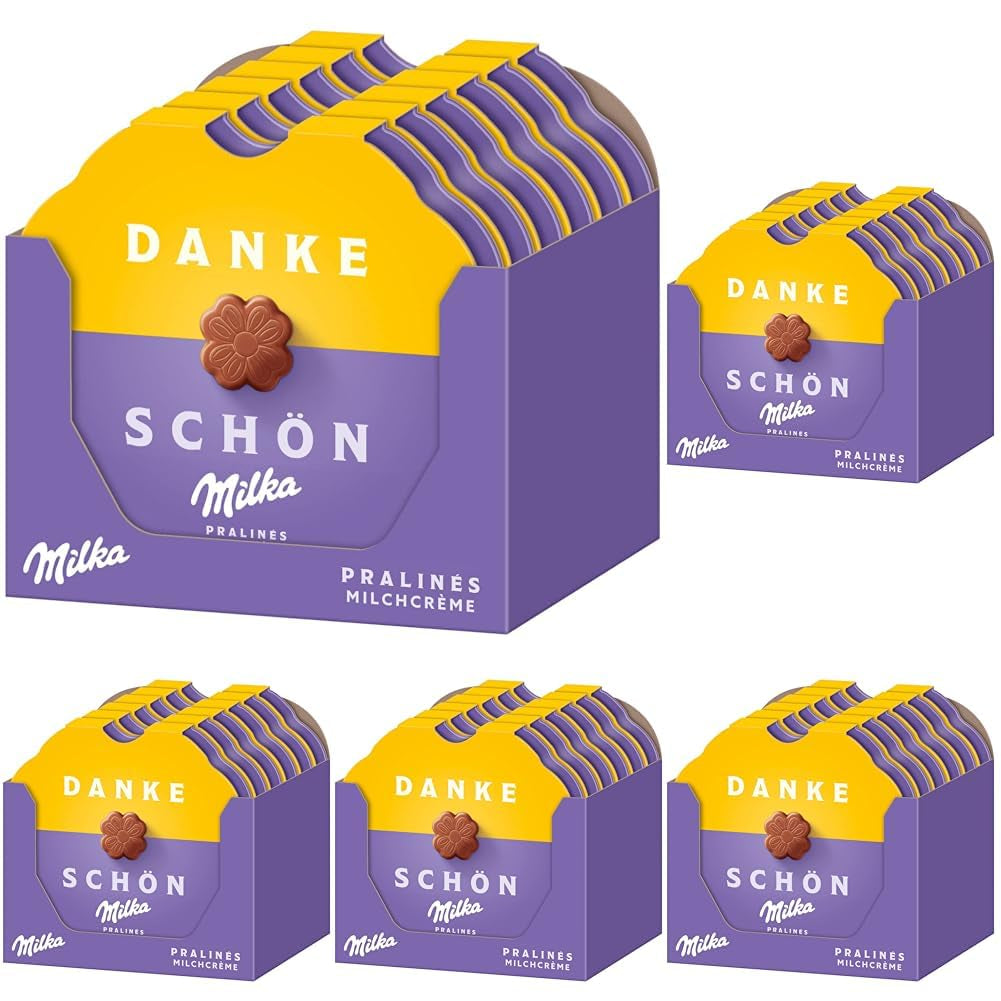 Milka Little Thank You Chocolates 12 x 44g, fijne melkroomchocolaatjes omhuld met Alpenmelkchocolade (pak van 5)