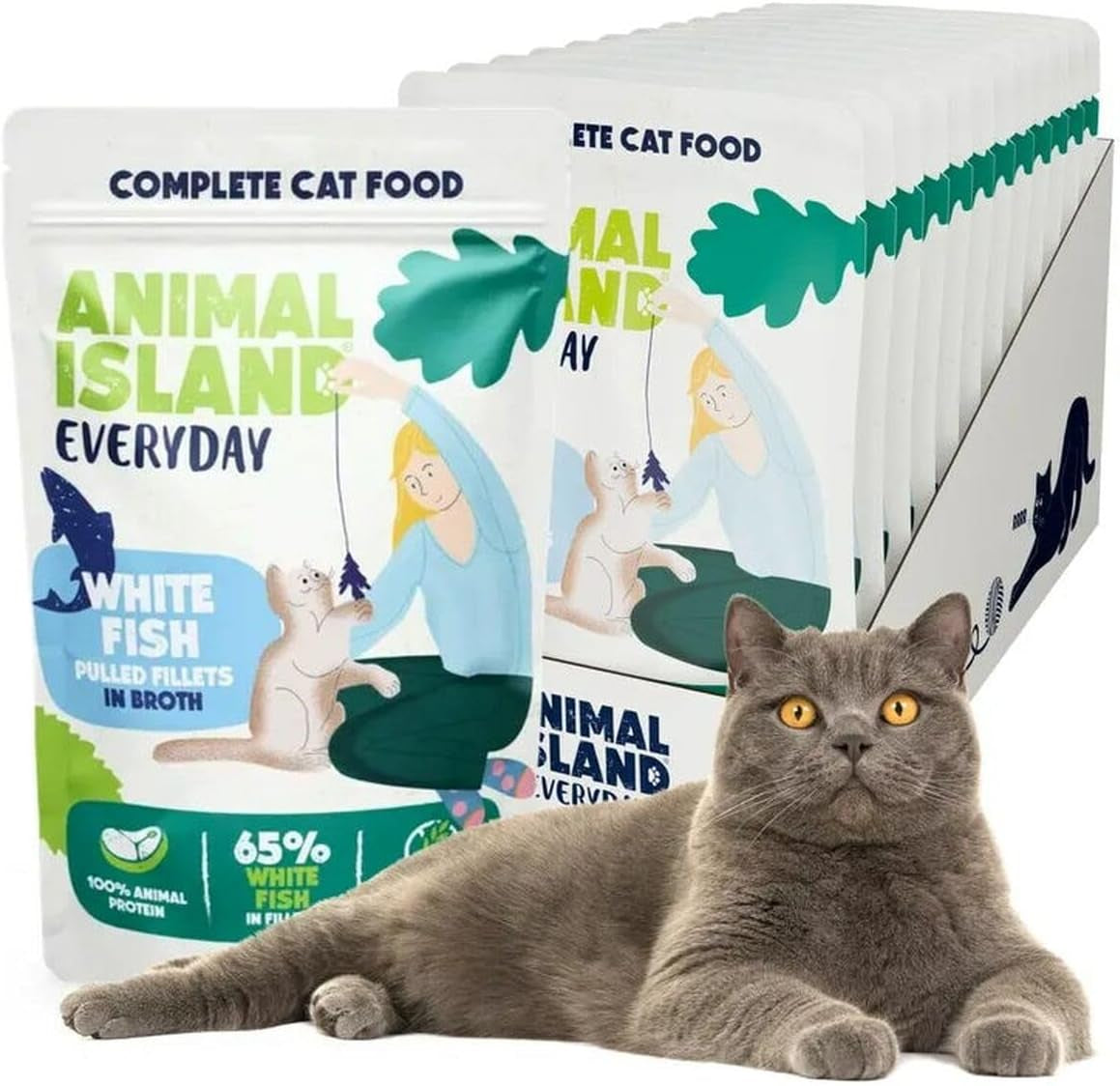 Nassfutter Alleinmenü Katze Volwassen Filets Kabeljau in Brühe Hoher Feuchtungsgehalt Packung, 12 x 85 g