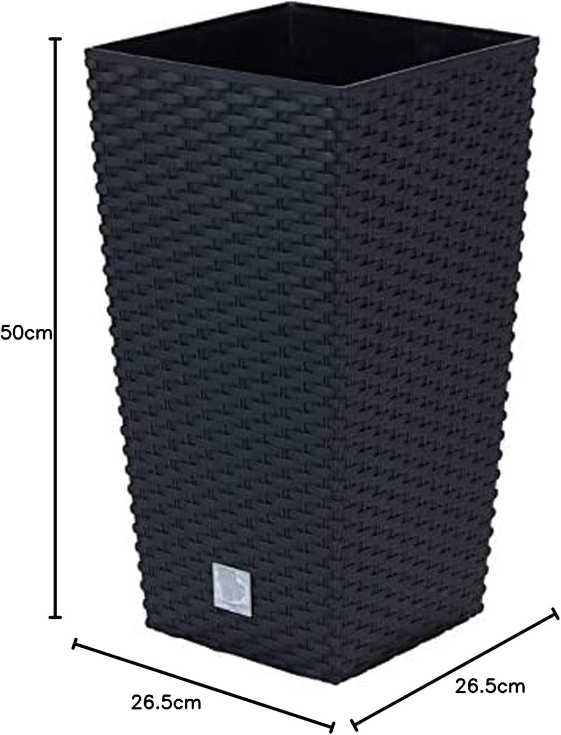 Prosperplast rotanlook potten/potten met inzet | 26,5 x 26,5 x 50cm | antraciet | weer- en UV-bestendig | van stevig kunststof | voor binnen en buiten