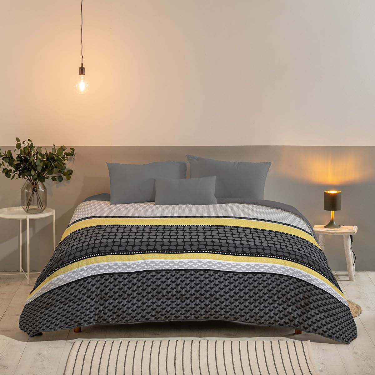 Bleu Câlin tweekleurig omkeerbaar dekbed voor 2 personen, microvezel, bordeaux/peper, 220X240 cm Quilts en dekbedden Naty Shop Grijs/grafiet/amber 220X240 Cm