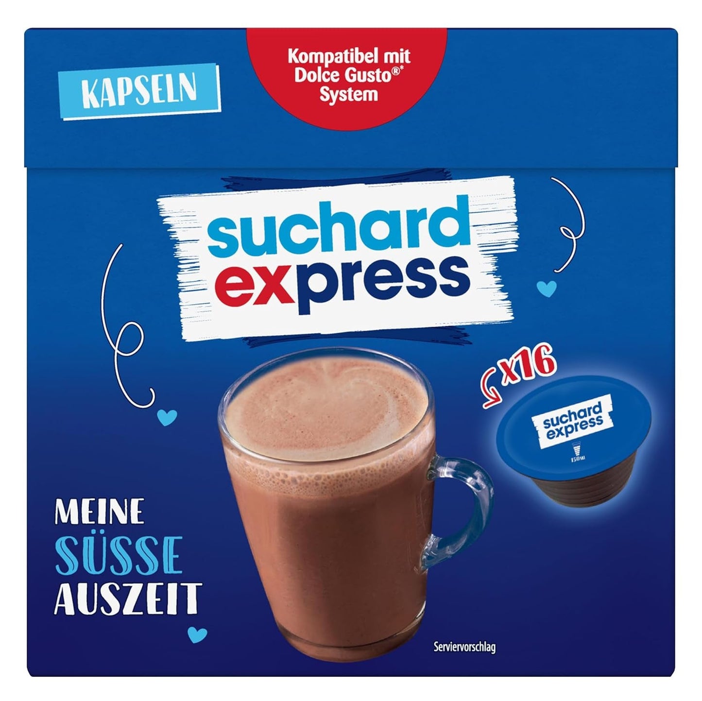 Suchard Express Kakao-capsules voor Dolce Gusto, 3x 16 capsules, compatibel met Nescafé Dolce Gusto-machine, Cremige Trinkschokolade