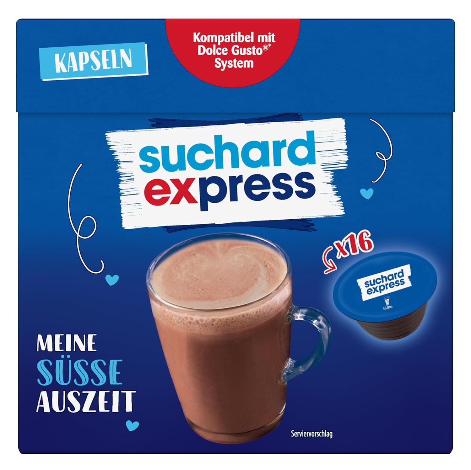 Suchard Express Kakao-capsules voor Dolce Gusto, 3x 16 capsules, compatibel met Nescafé Dolce Gusto-machine, Cremige Trinkschokolade
