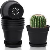 T4U 16 cm plastic bloempot met schotel, set van 6 plastic kruidenpotten met meerdere afvoergaten, ronde pot voor binnen en balkon vetplanten, cactussen, wit