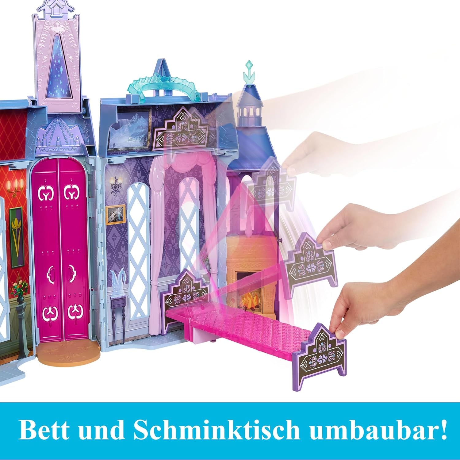 Mattel Disney Frozen - Kasteel Arendelle poppenhuis (60 cm+) met Elsa pop, 4 speeltuinen en 15 Disney Frozen II meubels en accessoires, HLW61