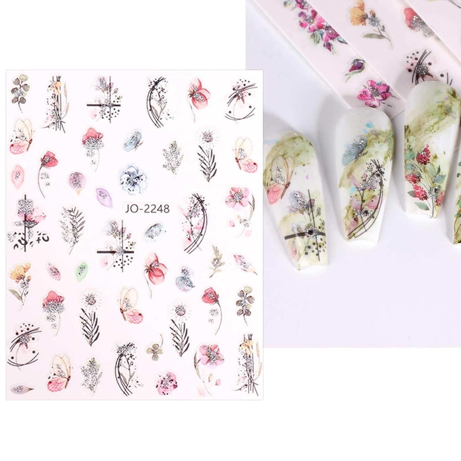 JMEOWIO Nagelsticker Frühling Blume 12 Blatt Nail Art Sticker Selbstklebend Nagelaufkleber Blätter Decoratie Nageldesign Zubehör