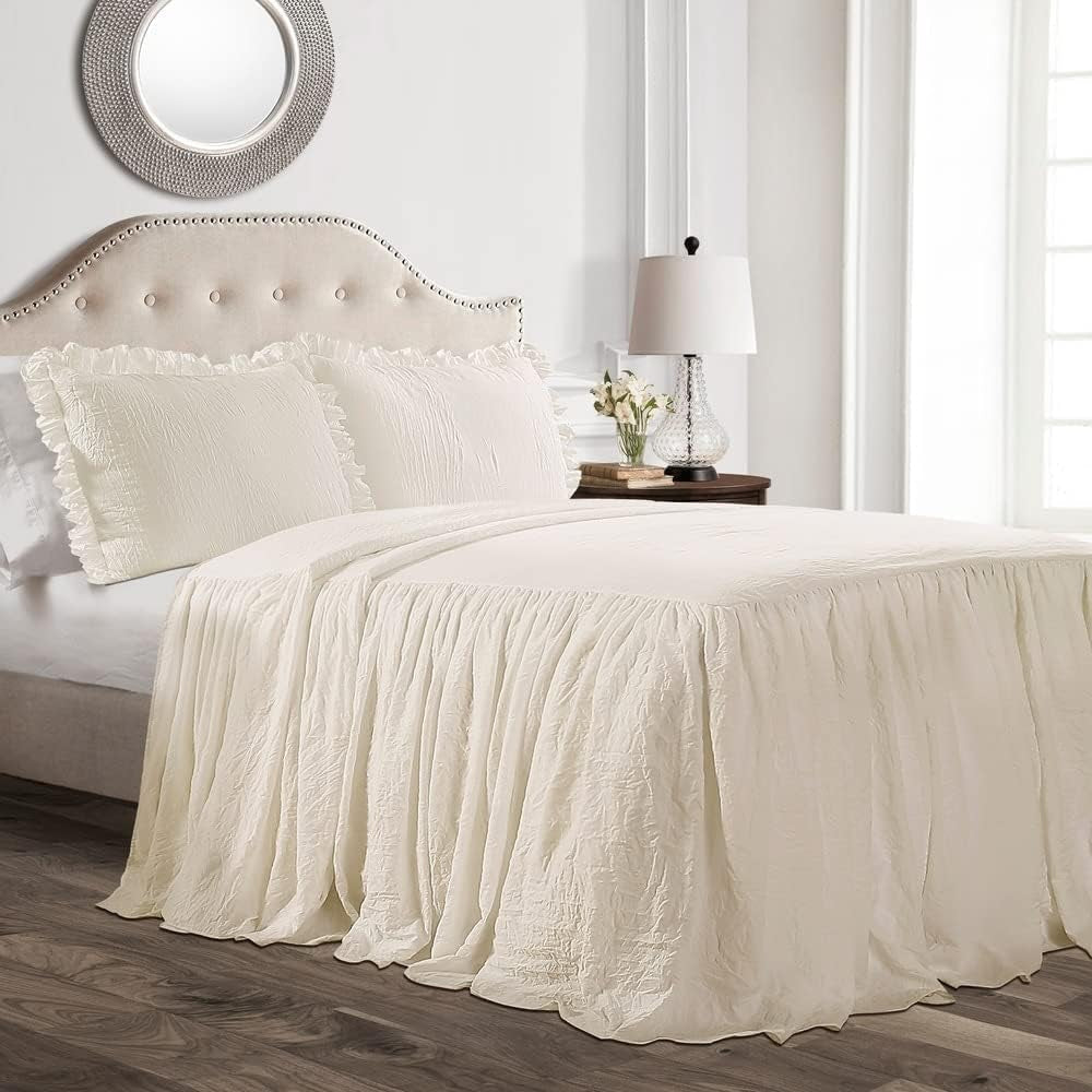 Lush Decor dekbedovertrek met ruchesrok, polyester, wit, tweepersoonsbedden en dekbedden Lush Decor Ivory Queen