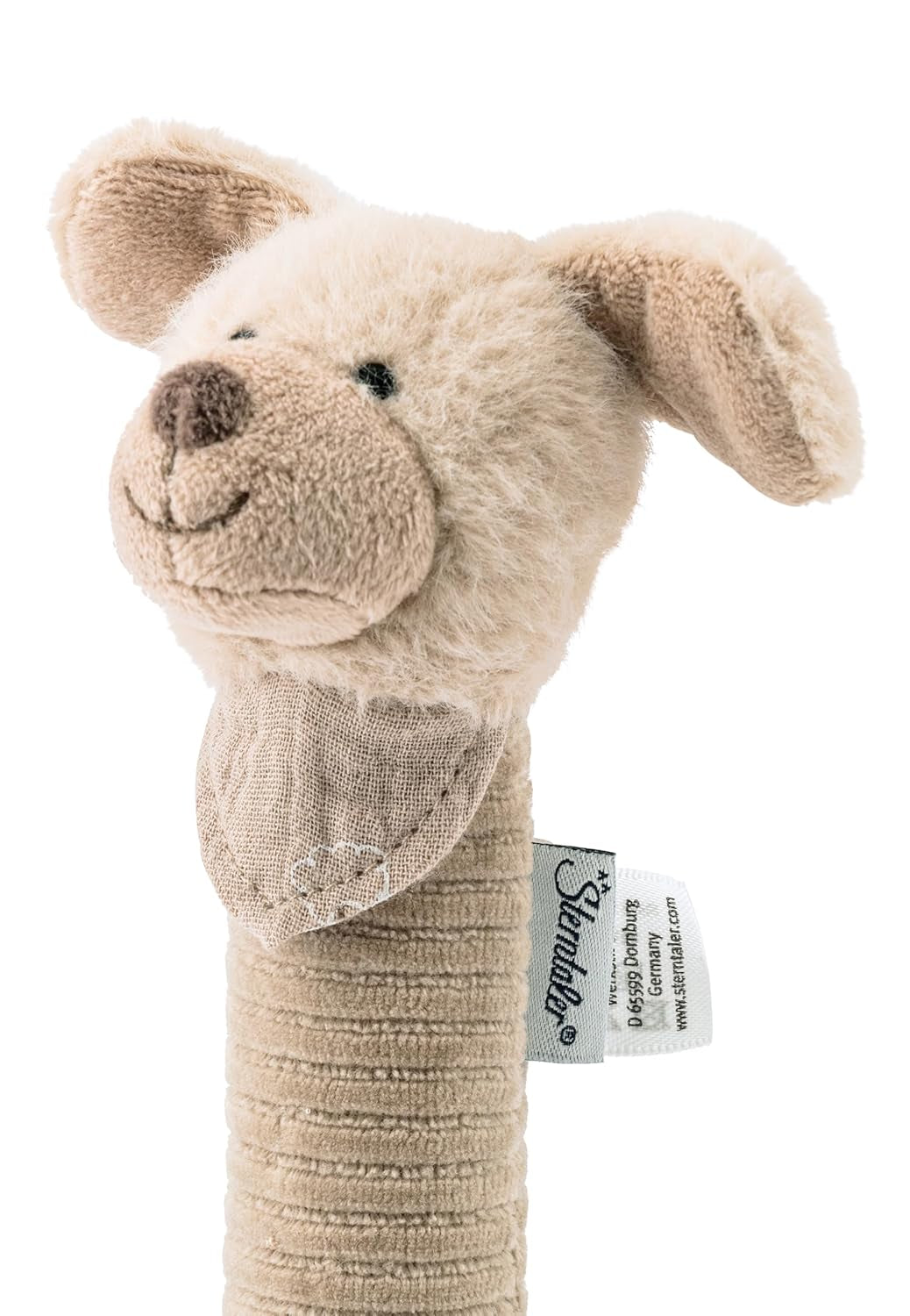 Sterntaler Babypieper Gelukshond - Babyspeelgoed van zacht pluizig materiaal met koord - Vangspeelgoed voor kinderen - Eerste pogingen om te vangen en te spelen, grijsbeige Bebe Toys Naty Shop