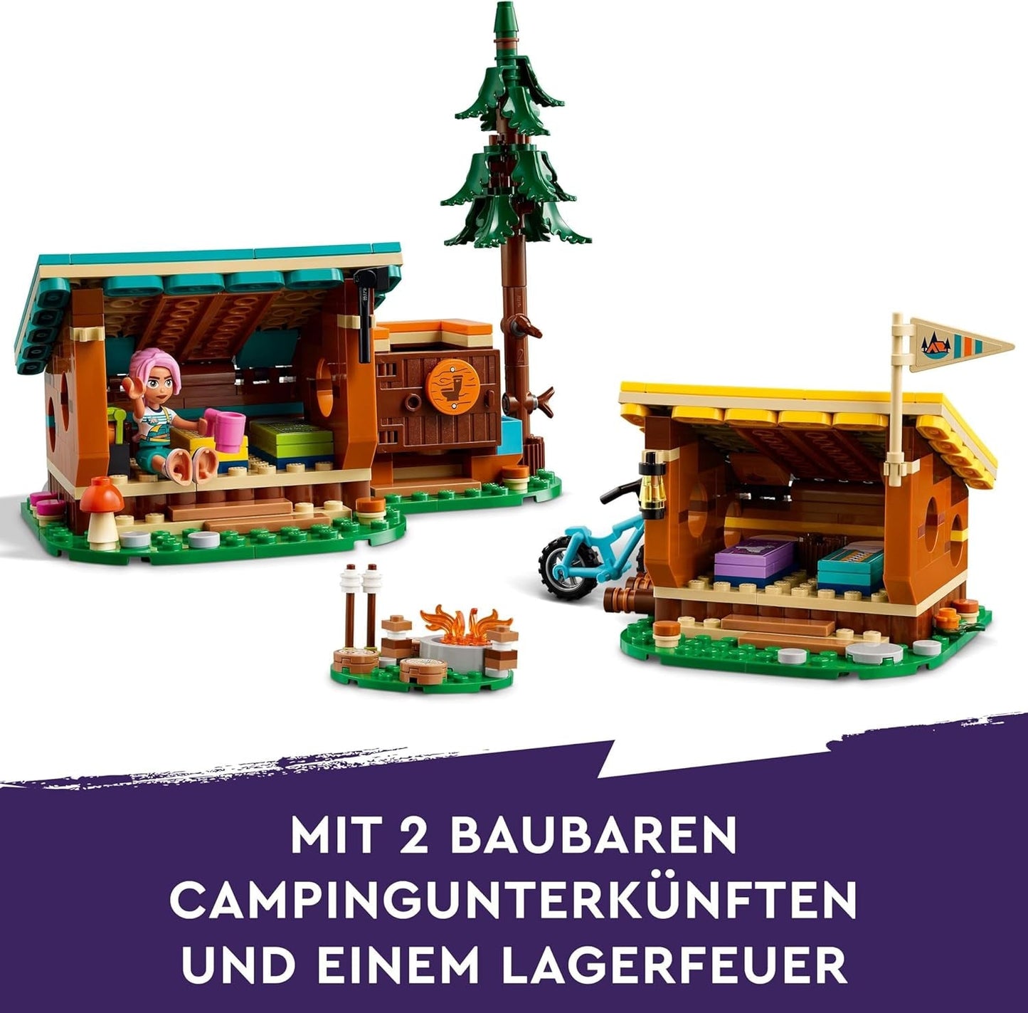 LEGO Friends Gezellige hutten op avonturenkamp, rollenspel voor buiten, kinderspeelgoed voor meisjes en jongens vanaf 7 jaar met 3 figuren en vos, kampeerspeelgoed 42624 Bouwsets Besuche den LEGO-Store