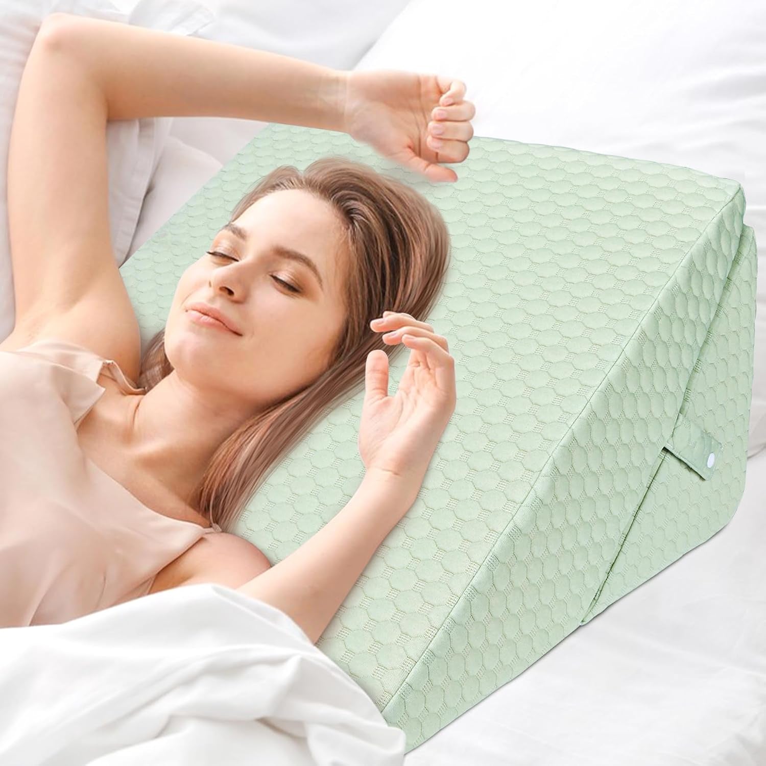 KINDEREN Verstelbaar wigkussen, leeskussen van schuim met hoge dichtheid voor bed en bank, ergonomisch bedwighoofdkussen voor slaaprefluxapneu, beenkussen/rugkussen voor spelen en lezen (wit en grijs)