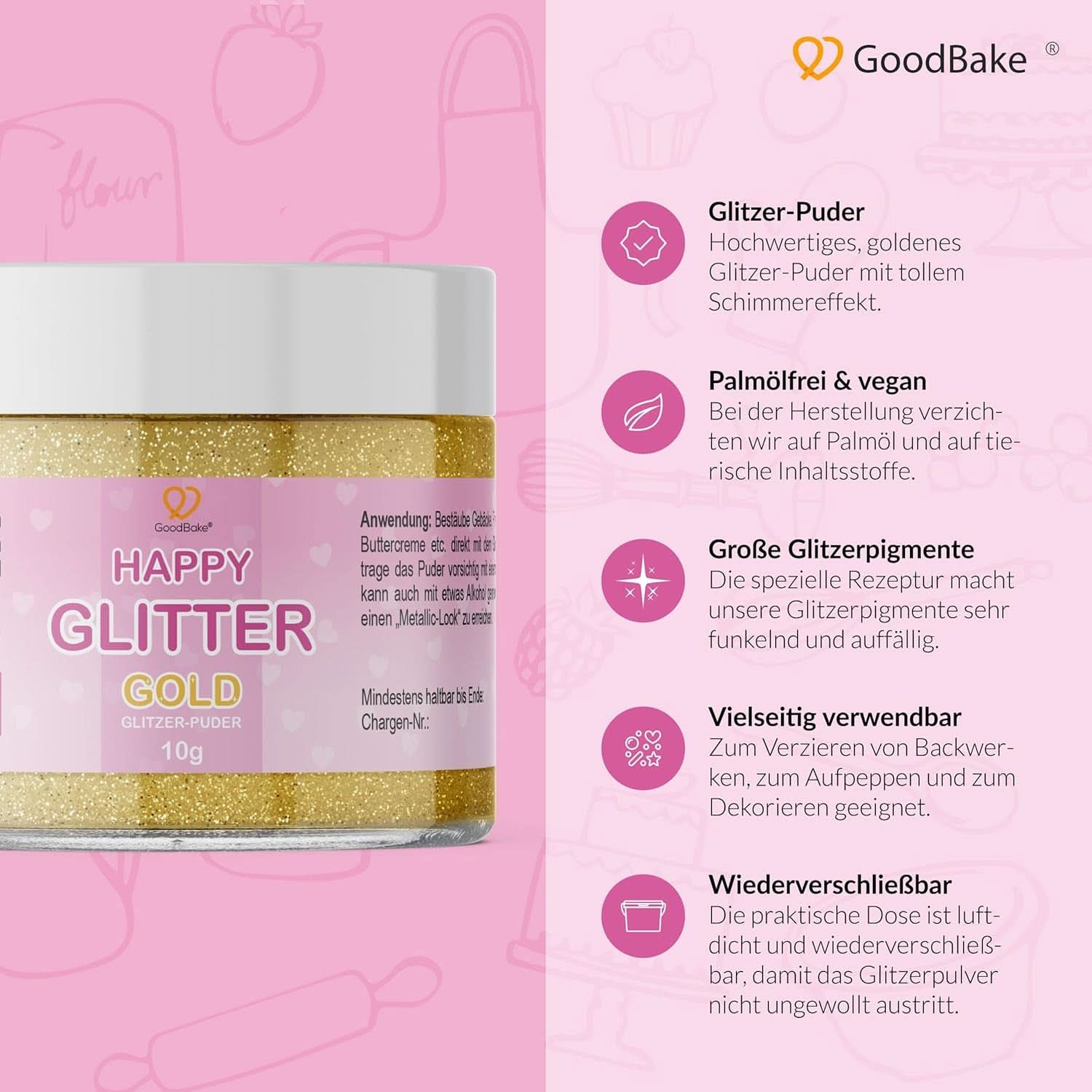 Goodbake Happy Glitter Gold - Eetbare glitters, 10 gram Glitter Naty Shop