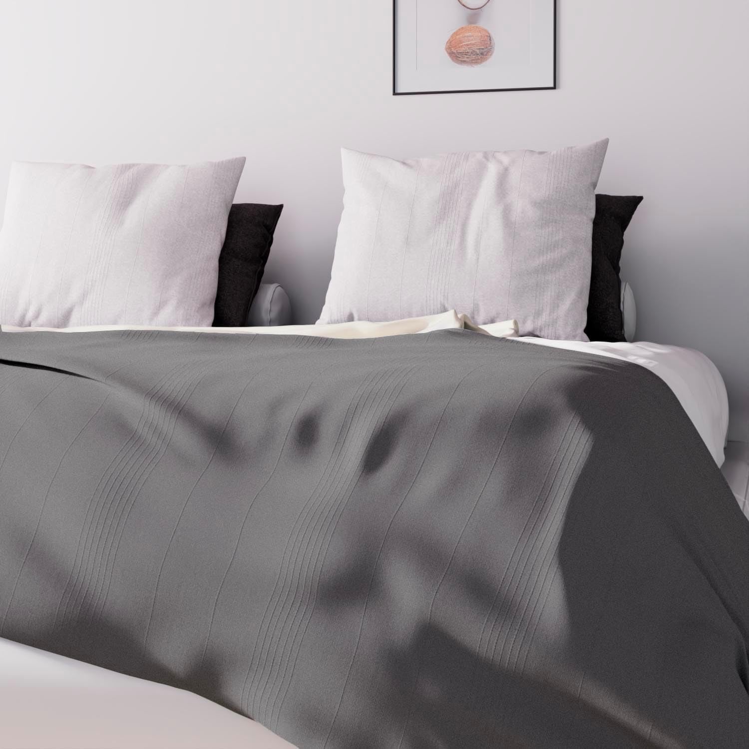 Soleil D'Ocre Adele, Zigzag hoes, Van de bank gegooid, Polykaton, Grijs, 220 X 240 Cm Dekbedden en dekbedden Naty Shop