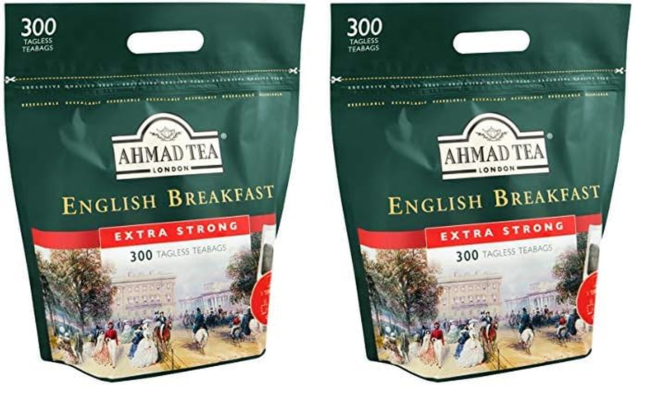 Ahmad Tea - Engels ontbijt - Zwarte ontbijtthee - Assam & Ceylon thee - Bandloze Engelse theezakjes met 2 g thee per portie - Groot pakket van 300 theezakjes (2 stuks)
