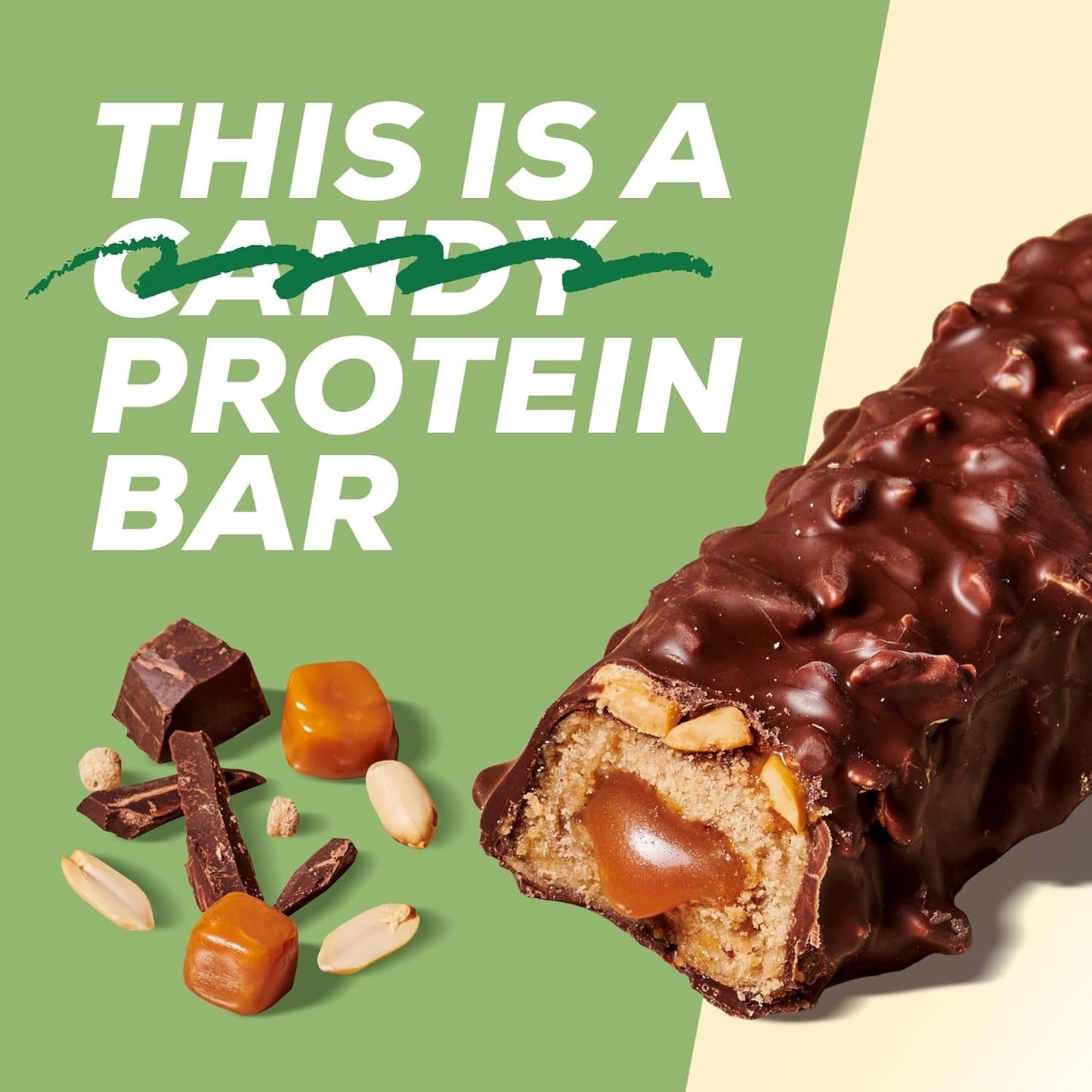 MaxiNutrition Romige veganistische eiwitreep met chocolade, pinda's en karamel 12x45g - veganistische eiwitreep, 18% eiwit, 8,3 g per reep, laag suikergehalte (0,9 g), geen toegevoegde suiker, geen kunstmatige smaakstoffen