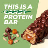 MaxiNutrition Romige veganistische eiwitreep met chocolade, pinda's en karamel 12x45g - veganistische eiwitreep, 18% eiwit, 8,3 g per reep, laag suikergehalte (0,9 g), geen toegevoegde suiker, geen kunstmatige smaakstoffen