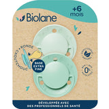 BIOLANE - Ronde speen - Extra dunne fopspeen - 6+ maanden - Bicolor groen - Speen van natuurlijk rubber - Voor orale ontwikkeling - Zacht en comfortabel