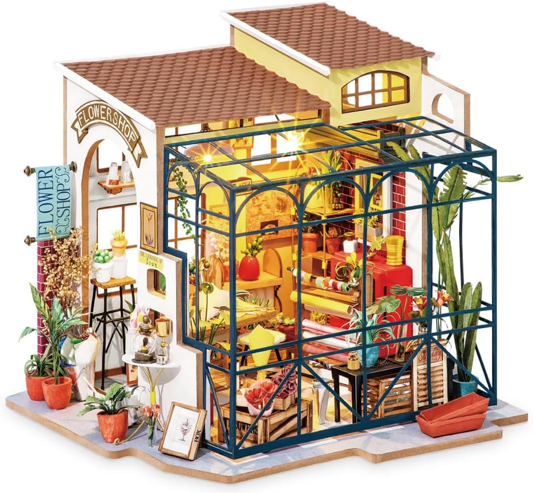 Robotime DG145 Rolife Emily's Flower Shop Miniatuur poppenhuis Gemaakt van hout, metaal, stof en karton, Afmetingen: 22 X 15 X 17 Cm, Poppenhuizen Naty Shop Standaard titel