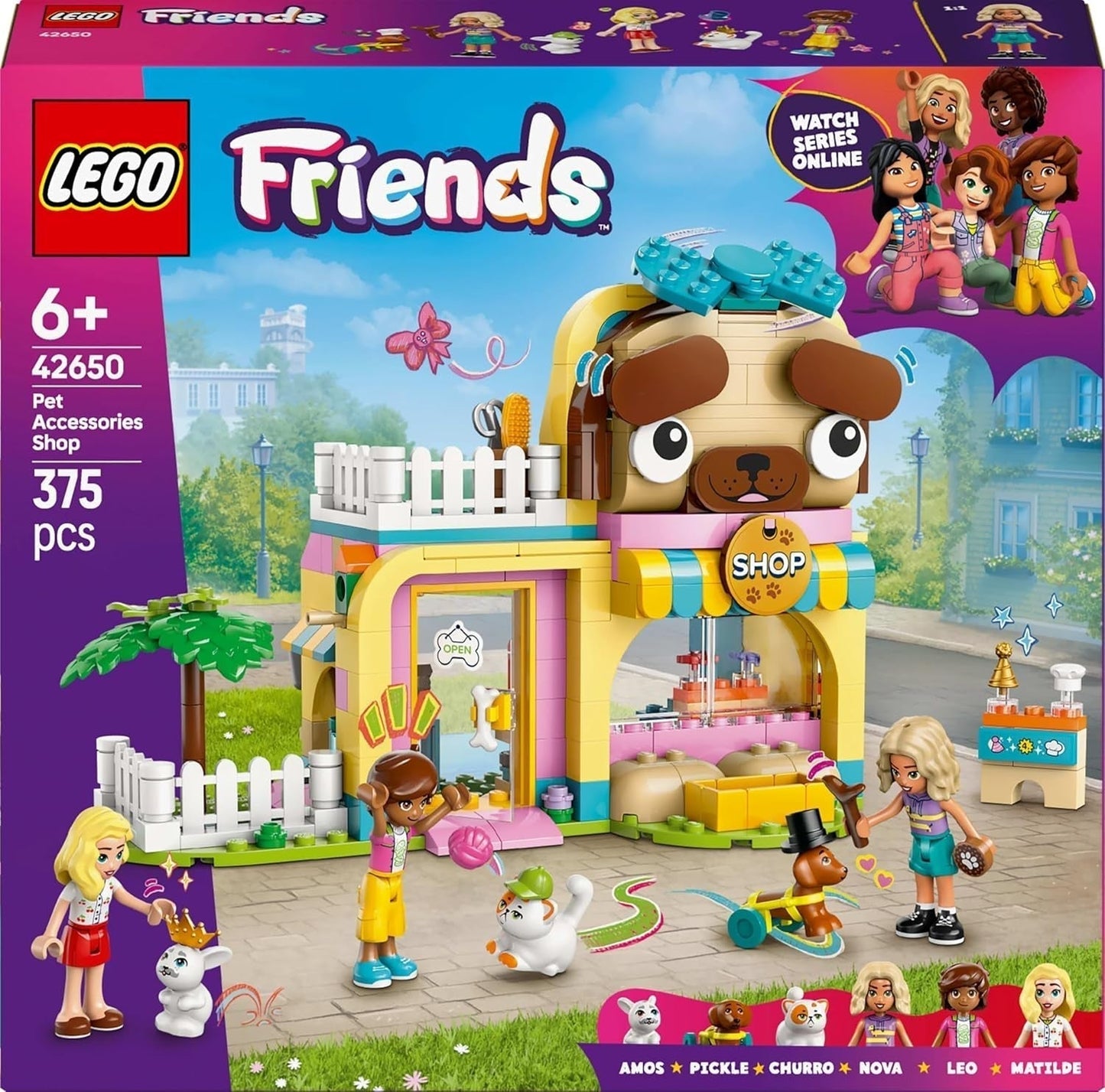 LEGO Friends Dierenaccessoireswinkel Fantasiespelset Educatief speelgoed voor meisjes van 6 jaar oud 3 minifiguren en 3 dierenfiguren Kat Hond Konijntje Cadeau-idee voor kinderen 42650 Bouwsets Besuche in LEGO-Store