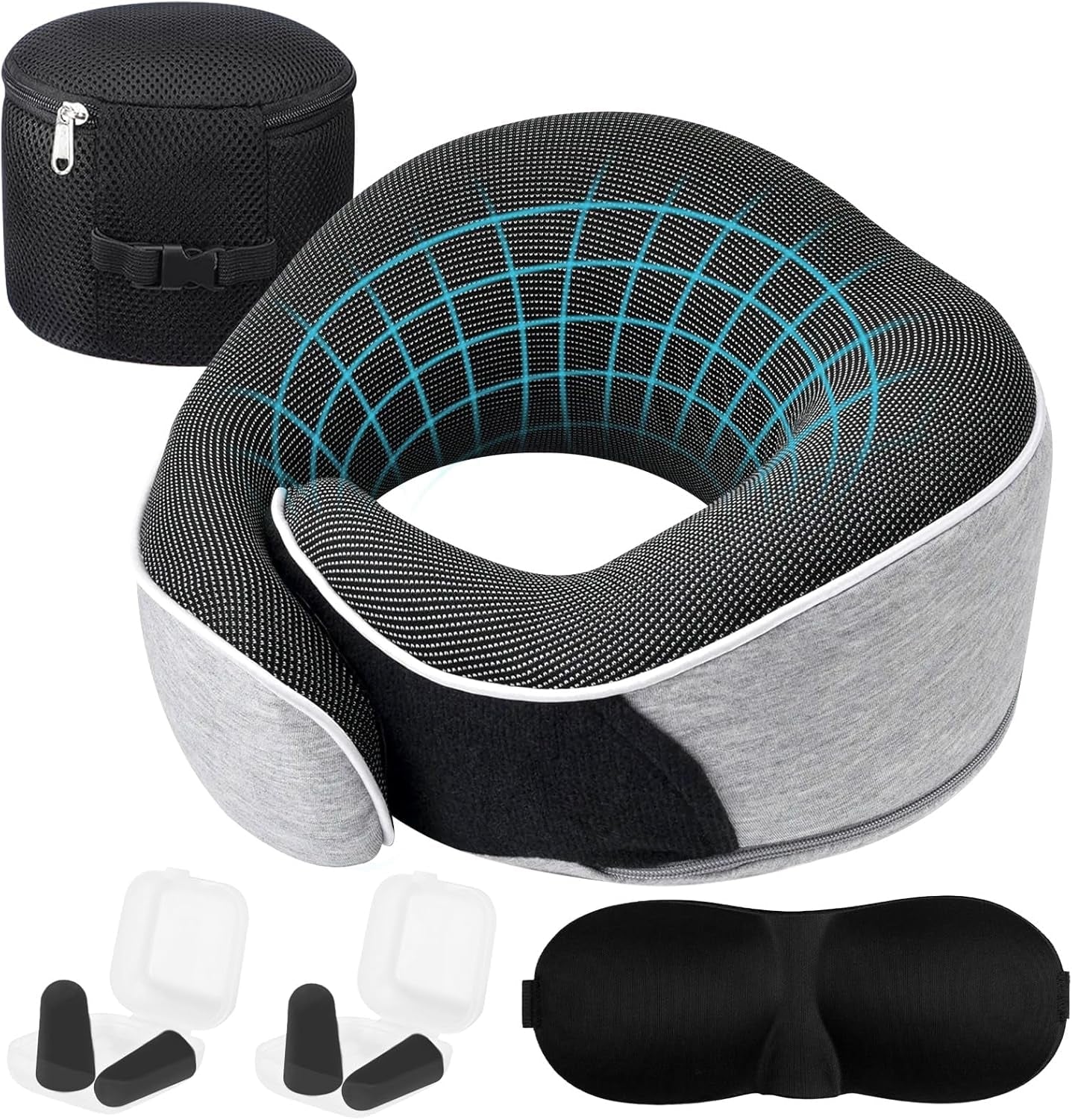 Nekkussen Reiskussen van traagschuim Ergonomisch ontwerp Nekkussen van traagschuim met oogmasker 2 oordopjes en opbergtas Perfect om onderweg te slapen tijdens het reizen Naty Shop Cervicale orthopedische kussens Standaardtitel