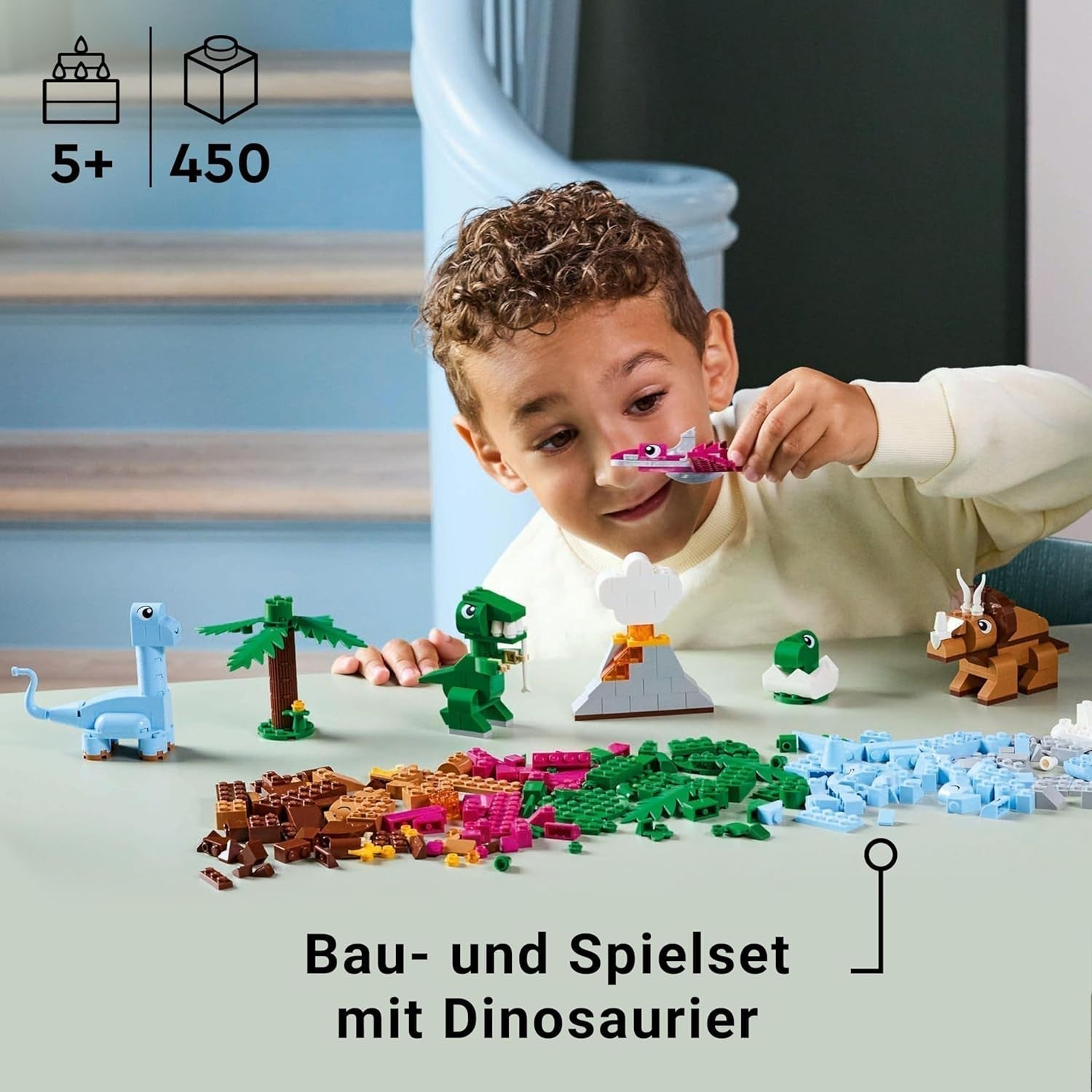 LEGO Classic Creatieve dinosaurussen bouwset met diermodellen en figuren gemaakt van stenen, fantasierijke speelervaring, cadeau voor jongens en meisjes vanaf 5 jaar oud, inclusief T.Rex en Triceratops 11041 Bouwsets Besuche den LEGO-Store