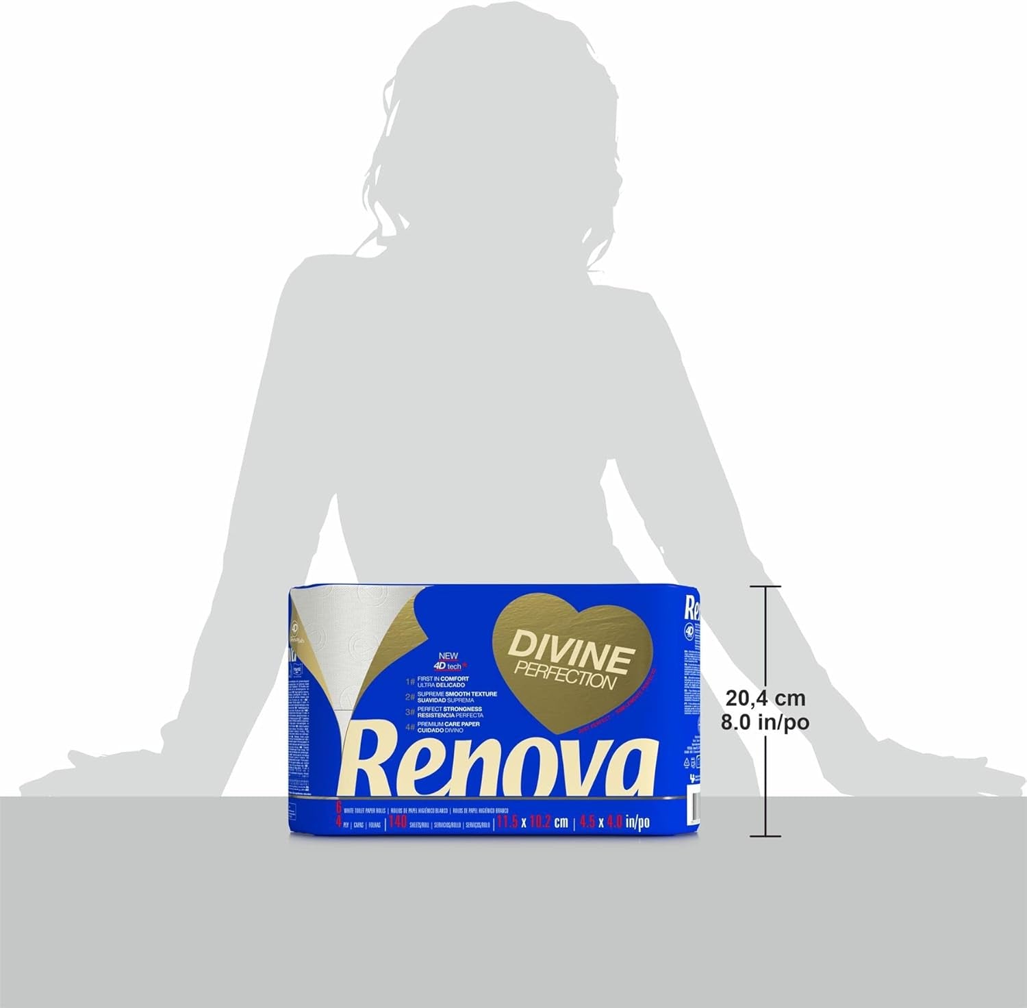 Renova Renova Divine Perfection toiletpapier, 42 rollen, premium toiletpapier, 4-laags, ultrazacht, extra sterk, dik, zacht en absorberend, FSC-gecertificeerd papier, 4400G