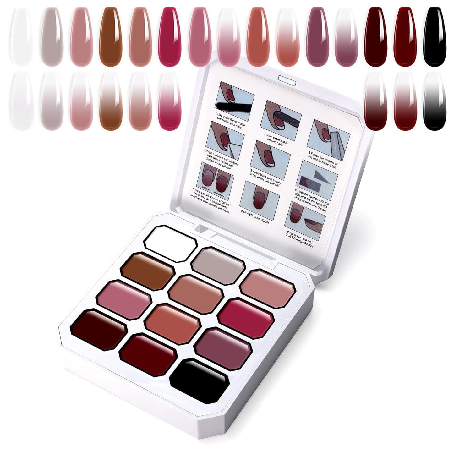 Gradiëntschildergel, 12 kleuren Ombre gelnagellak met 100 stuks nagelsponsen en 4 klauwen metalen grijper voor Franse manicure DIY nagelkunst, set I