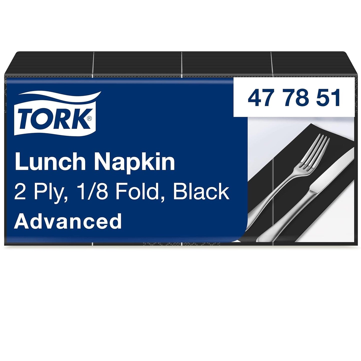 Tork 477851 Zwart 1/8 gevouwen lunchservetten / 2-laags voorgevouwen papieren servetten voor snacks of kleine maaltijden / Geavanceerde kwaliteit / 10 X 200 (2000) Servetten / 32,6 X 33 Cm (L X B)