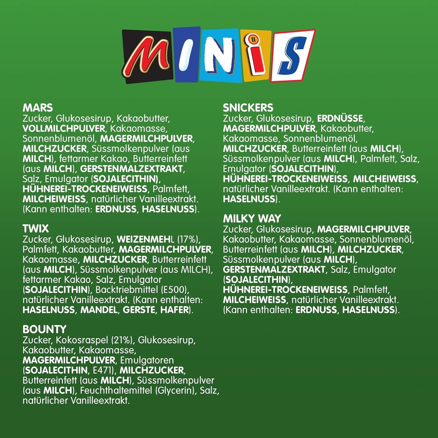 Gemengde mini's, Snickers, Bounty, Twix, Milky Way, chocolade bulkverpakking, één pakket (1 x 400 g) (pak van 5)