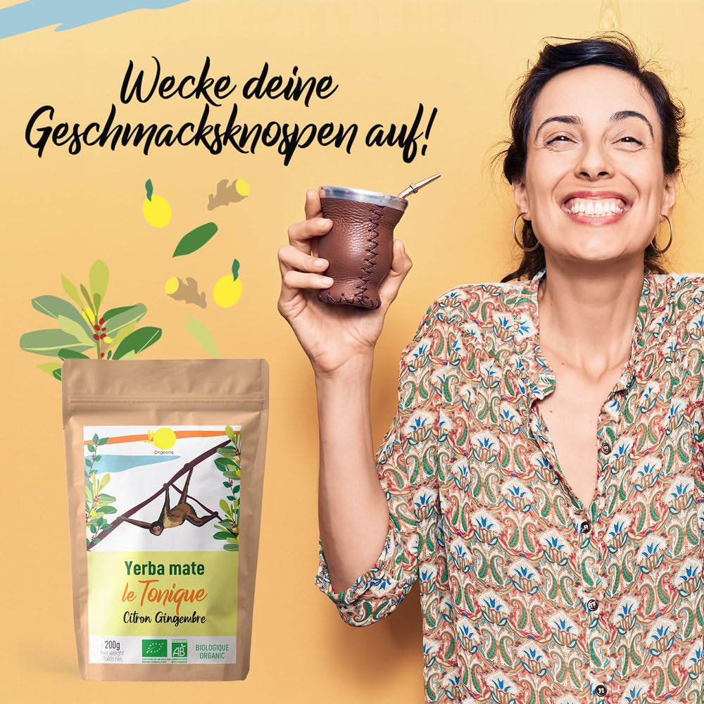 ORIGEENS BIO YERBA MATE MET CITROEN EN GEMBER 200 G - De stimulerende thee I Biologische Yerba Mate thee, ongebrand, bladeren, zonder stengels en stof