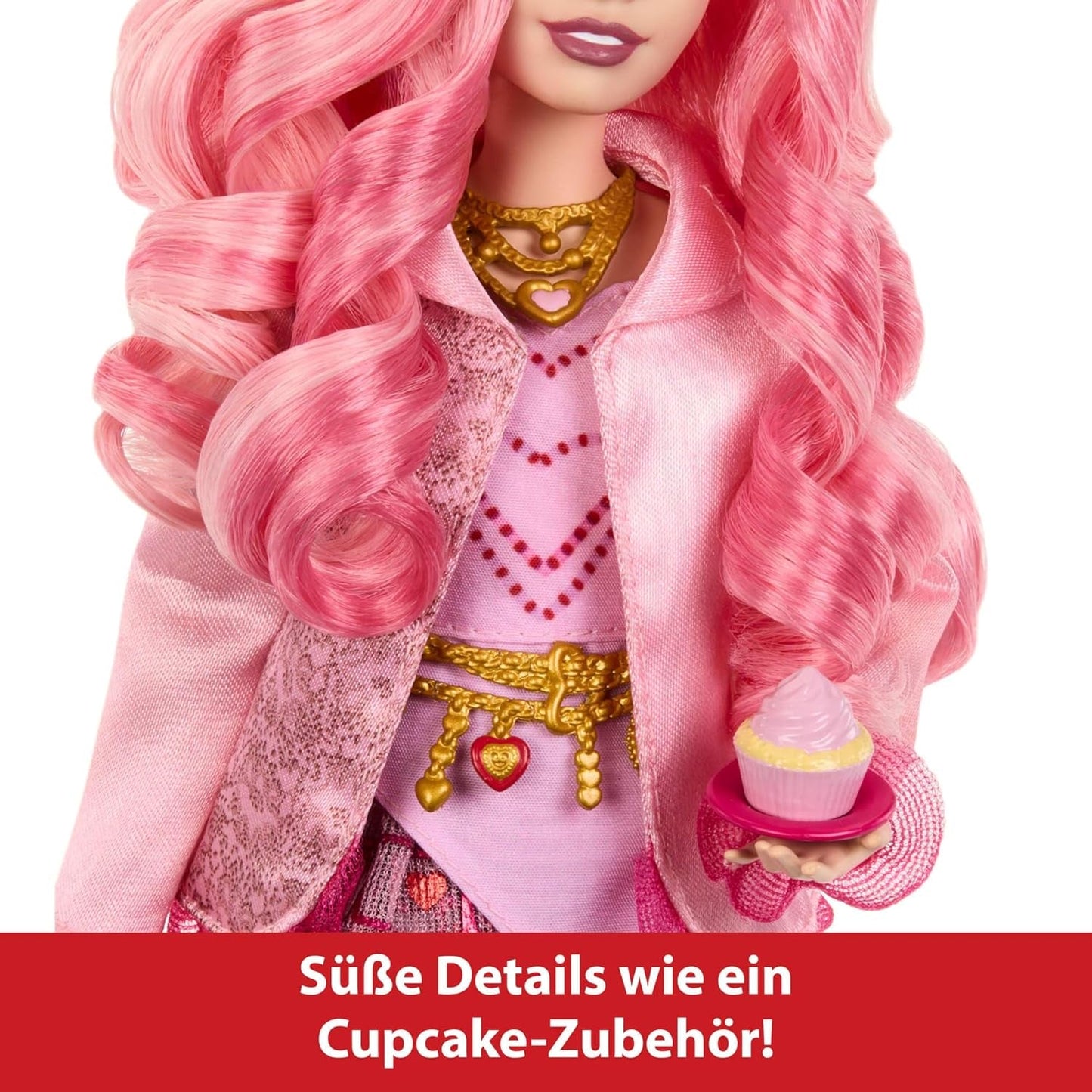 Mattel Disney Descendants: The Rise of Red Modepuppe en Accessoires – Bridget, de jonge Herzkonigin, met filminspirerende kleding en Cupcake, HWT91