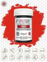 Sugarflair Colourflex Extra Paste voedingskleurstof, rood - Eetbare voedingskleurstof voor botercrème, chocolade, suikerpasta, glazuur, fondant, cakemixen, deeg en meer - 25g