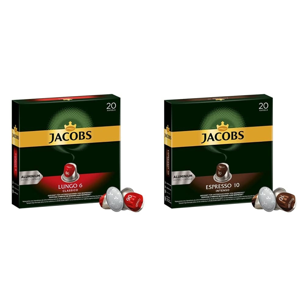 Kaffeekapseln Lungo Classico, Intensität 6 van 12, 10 x 20 Getränke & Kaffeekapseln Espresso Intenso, Intensität 10 van 12, 200 Nespresso®* compatibel Kapseln, 10 x 20 Getränke