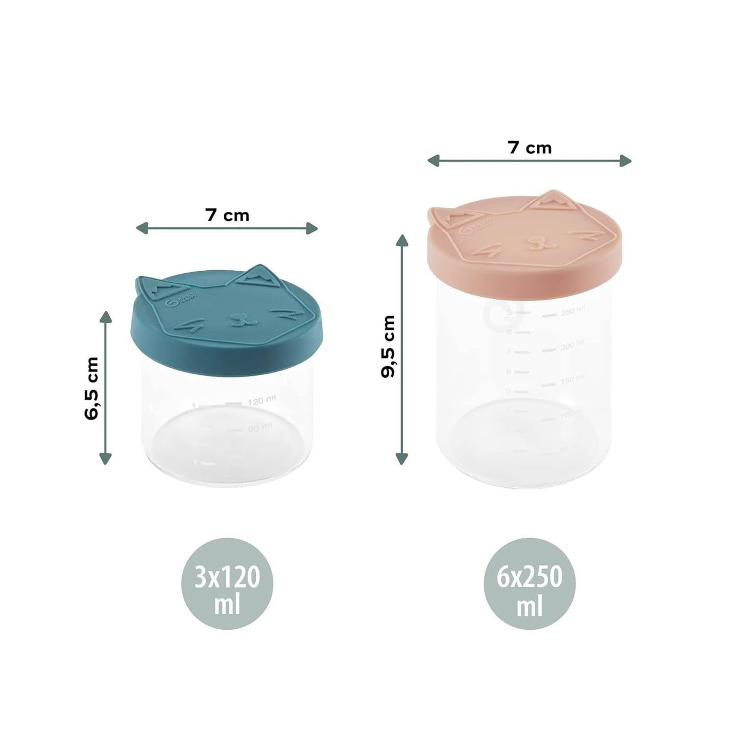 Babymoov ISY BOWLS babyvoedingcontainers van robuust, temperatuurbestendig glas - voor het bewaren/invriezen van babyvoeding, 6x 250ml + 3x 120ml Voedselbewaardozen Naty Shop