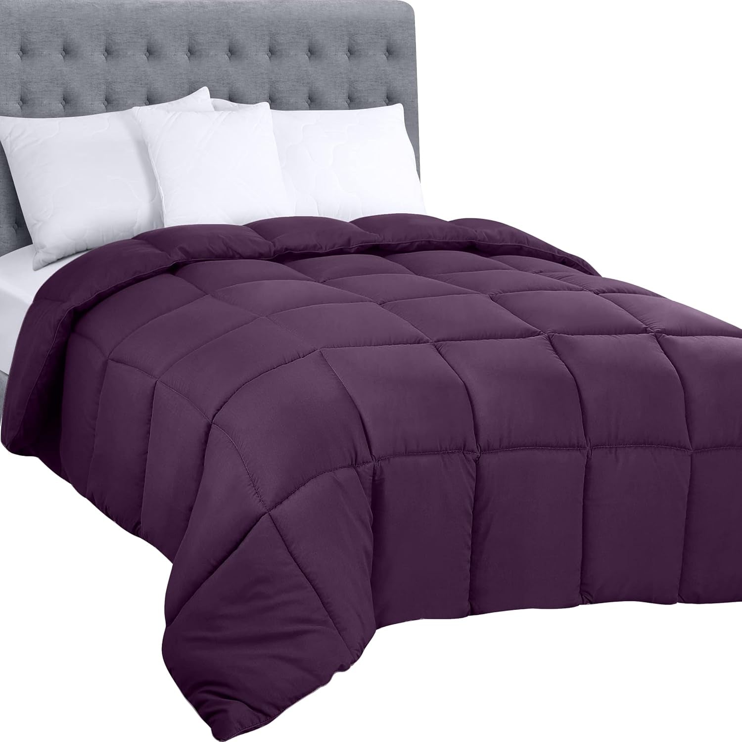 Utopia Bedding Dekbed voor het hele seizoen, 250 g/m2 pluche, gesiliconiseerde vezelvulling, tweepersoonsbed, gestikt in doos (dubbel XL lichtgrijs) Naty Shop Violet King dekbedden en dekbedden (1 pakket)