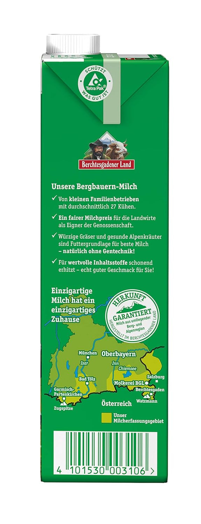 Berchtesgadener Land Haltbare Bergbauern-Milch, 1,5% Fett, 12er-pakket (12 x 1 l)