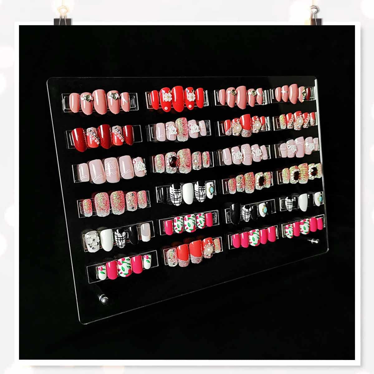 Nageldisplay van acrylglas met displaystrips en nanokleefstof, nageltipdisplay, transparante nail art-kleurenkaart, nail art-display, nageloefeningsdisplay (transparant)