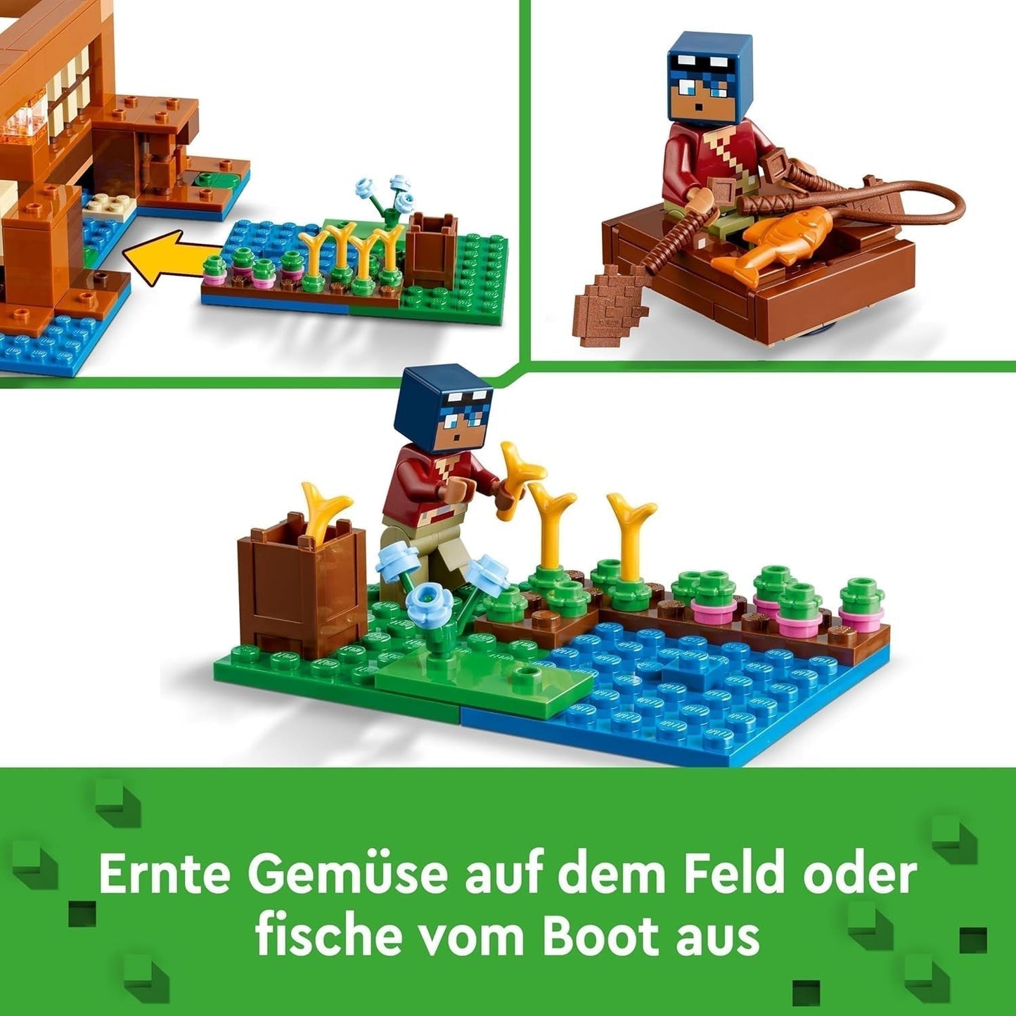 LEGO Minecraft Het Kikkerhuis, speelgoedhuis met figuren waaronder zombie, slijm en drenkeling, plus accessoires zoals speelgoedboot en werkbank, cadeau voor jongens en meisjes vanaf 8 jaar 21256 Bouwsets Besuche den LEGO-Store