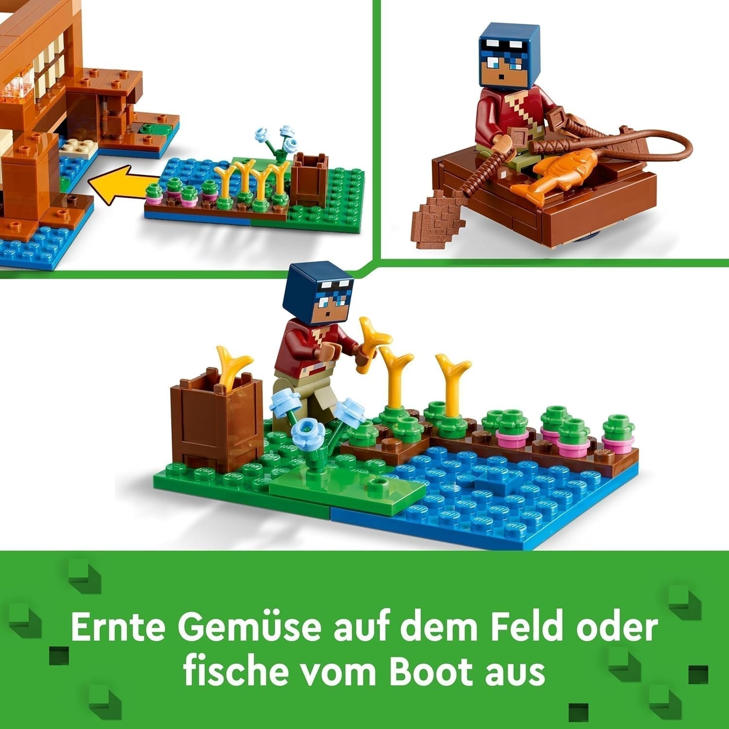 LEGO Minecraft Het Kikkerhuis, speelgoedhuis met figuren waaronder zombie, slijm en drenkeling, plus accessoires zoals speelgoedboot en werkbank, cadeau voor jongens en meisjes vanaf 8 jaar 21256 Bouwsets Besuche den LEGO-Store
