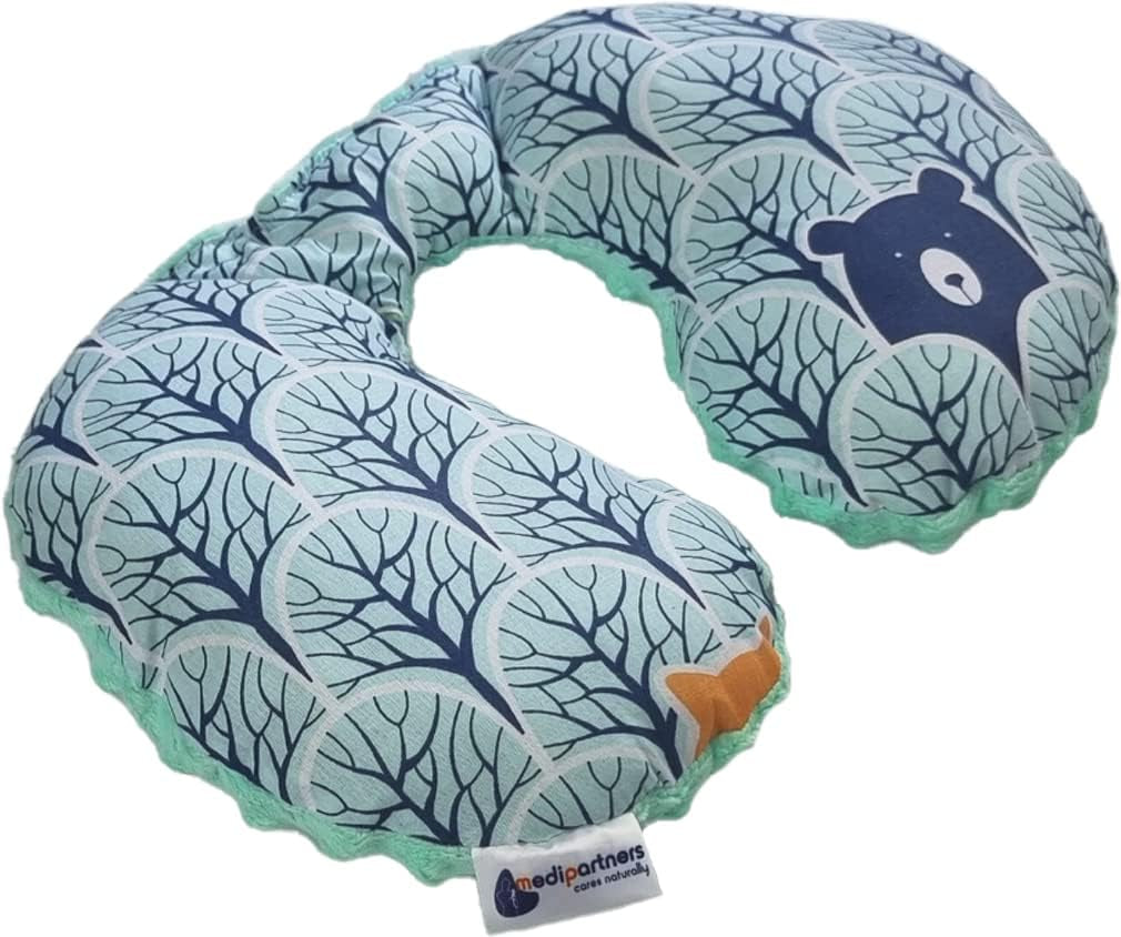 Medi Partners Kindernekkussen Neksteun 100% katoen / nertsen kindernekkussen voor auto kinderwagen reizen slaap nekkussen snooze roll (REH met grijze Minky) Cervicale orthopedische kussens Naty Shop Forest met Minzer Minky