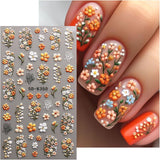 JMEOWIO 3D Nagelsticker Blumen Nail Art Sticker Selbstklebend Nagelaufkleber 5D Stereoskopisch Kruiden Blumen Decoratie Nageldesign Zubehör 4 Blatt