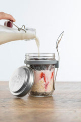 Kilner ontbijtpotje met lepel / 350 ml, Ø 9,5 cm / 5 stuks | mueslibeker voor meeneemmaaltijden / niet giftig / glazen container met deksel voor muesli, pap en yoghurt / container voor nachtelijke haver Naty Shop voedselbewaardozen