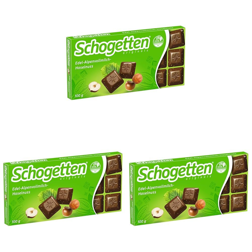 Schgetten Premium Alpenmelkchocolade met Hazelnoten, 100g chocoladereep, individueel geportioneerd. Een genot. Stuk voor stuk.