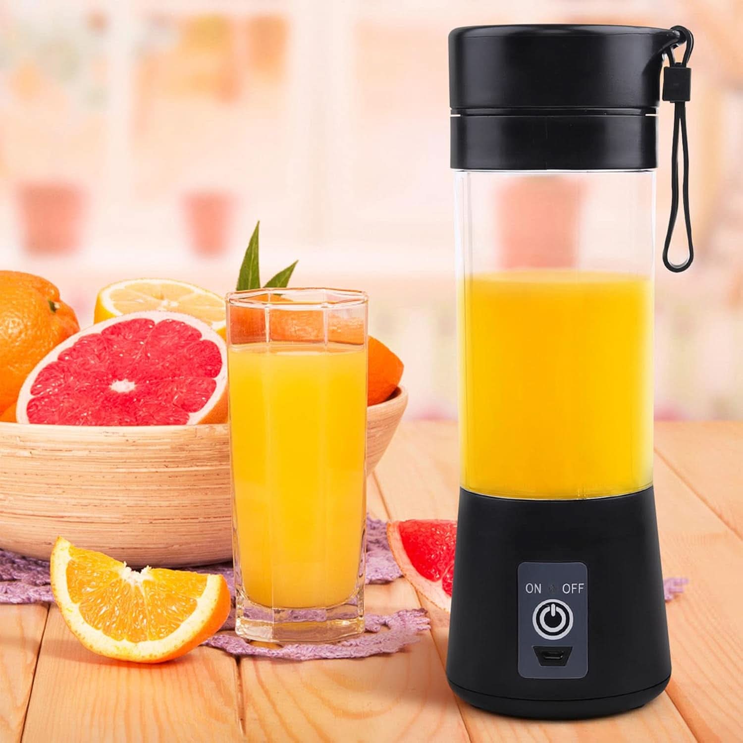 Mixer Smoothie Maker Tragbarer Entsafter: 380Ml Standmixer Persönlicher Shaker Proteinshake Mit 6 Edelstahlmesser Tragbar-Bpa-Freie Mit USB-Mixbecher Voor Shakes,Saftoutdoor,Schwarz Bucatarie Naty Shop