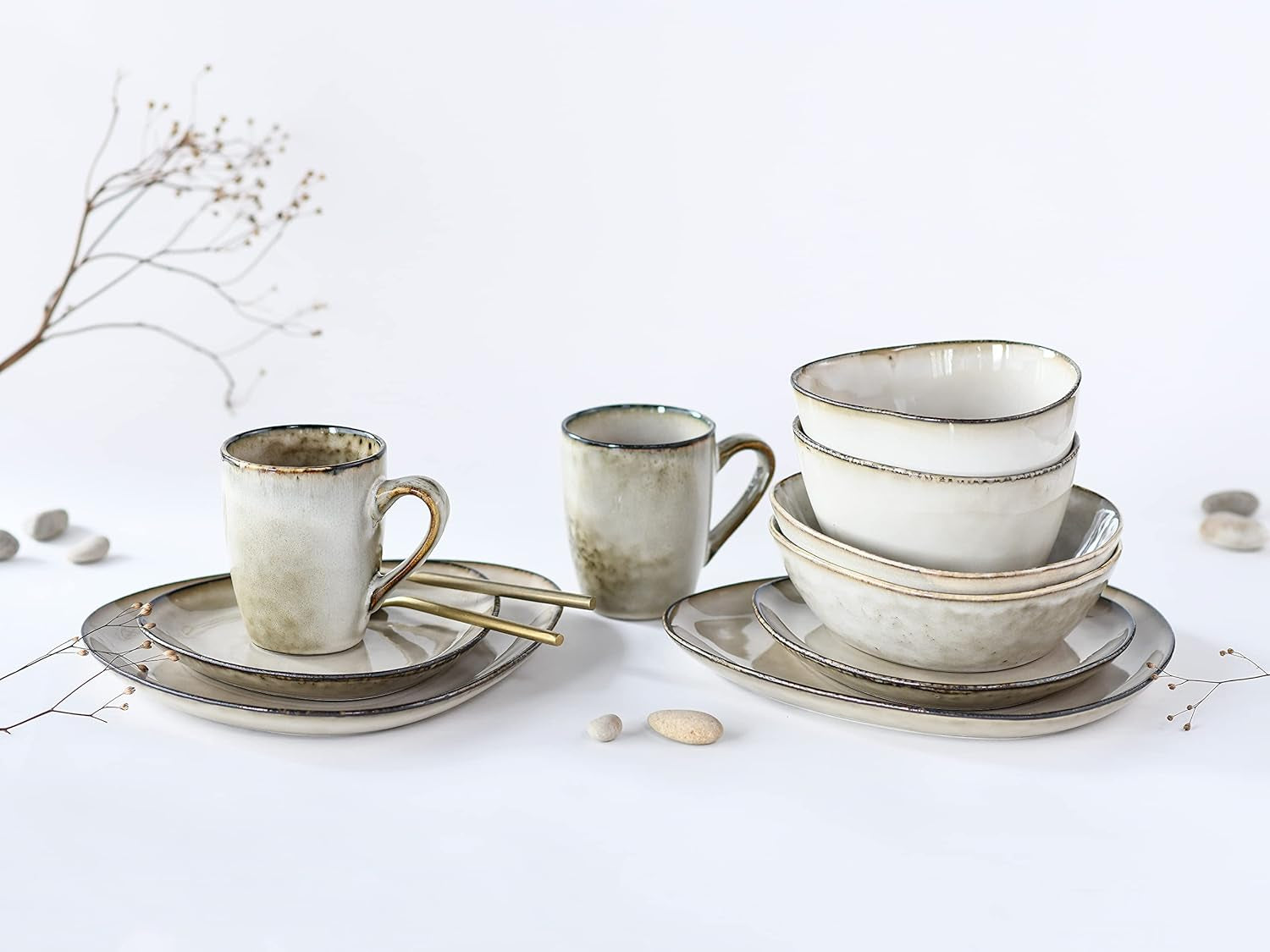 CreaTable, 23769, CLOUDY-serie, Zand, 10-delige serviesset, porseleinen combinatieservies, vaatwasmachine- en magnetronbestendig, kwaliteitsproductie