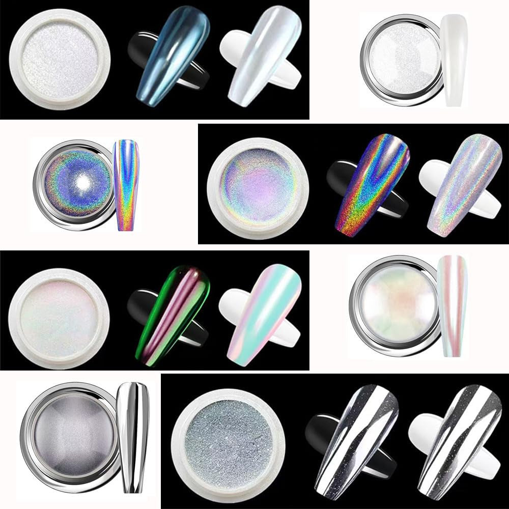 Chrome Nagelpoeder Aurora Ice Shimmer Chroom Pigment Poeder 4PCS Chroom Poeder Nägel Nail Art Nageldesign