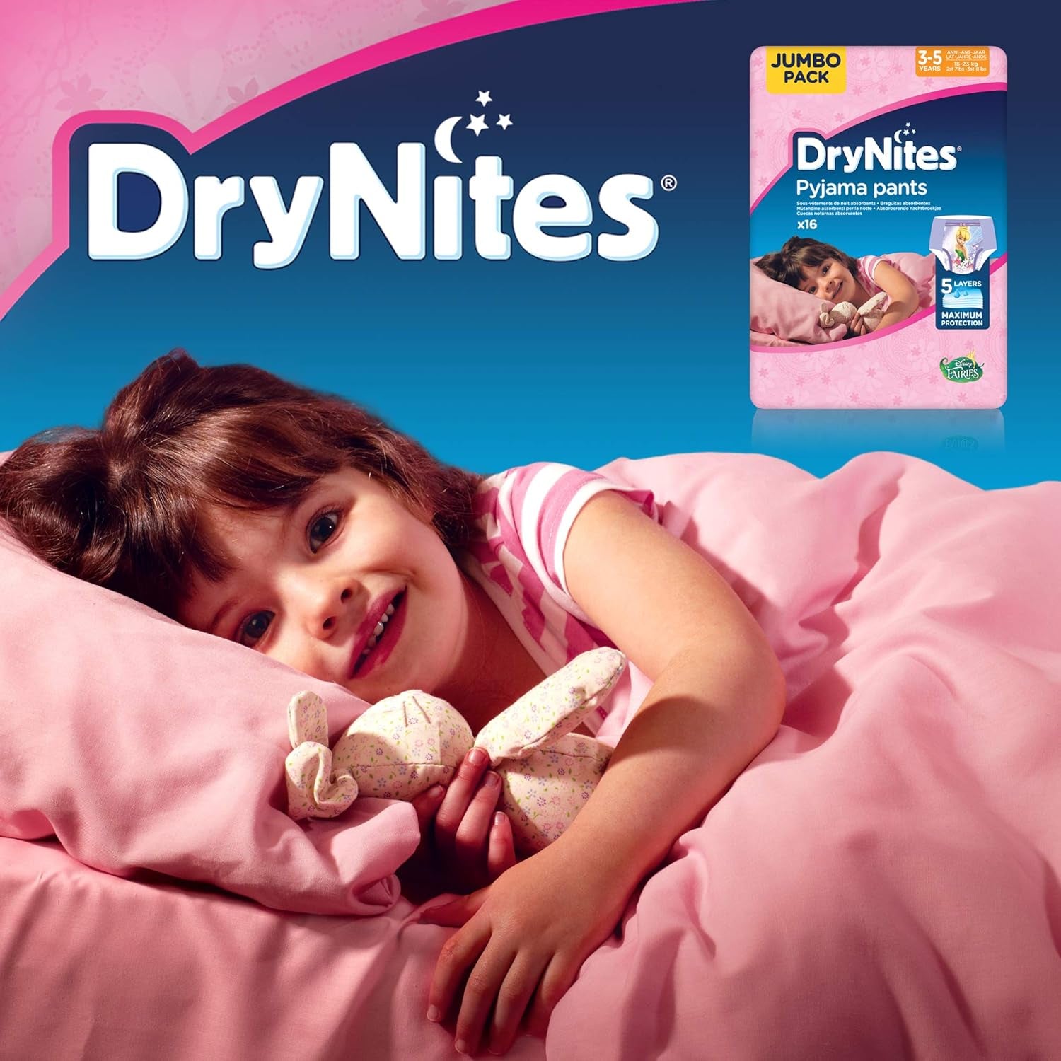 DryNites pyjamabroek voor meisjes 3-5 jaar, 1 pak (1 x 16 stuks)