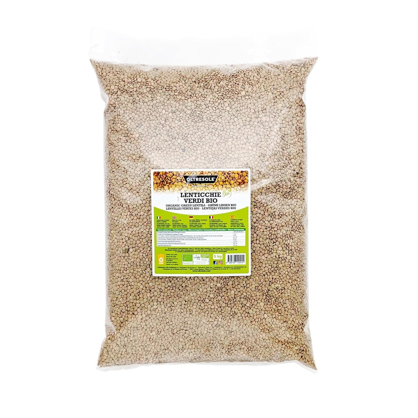Biologische groene linzen 5 kg, hele biologische peulvruchten, bron van eiwitten en vezels, rijk aan vezels en mineralen, voordeelpakket