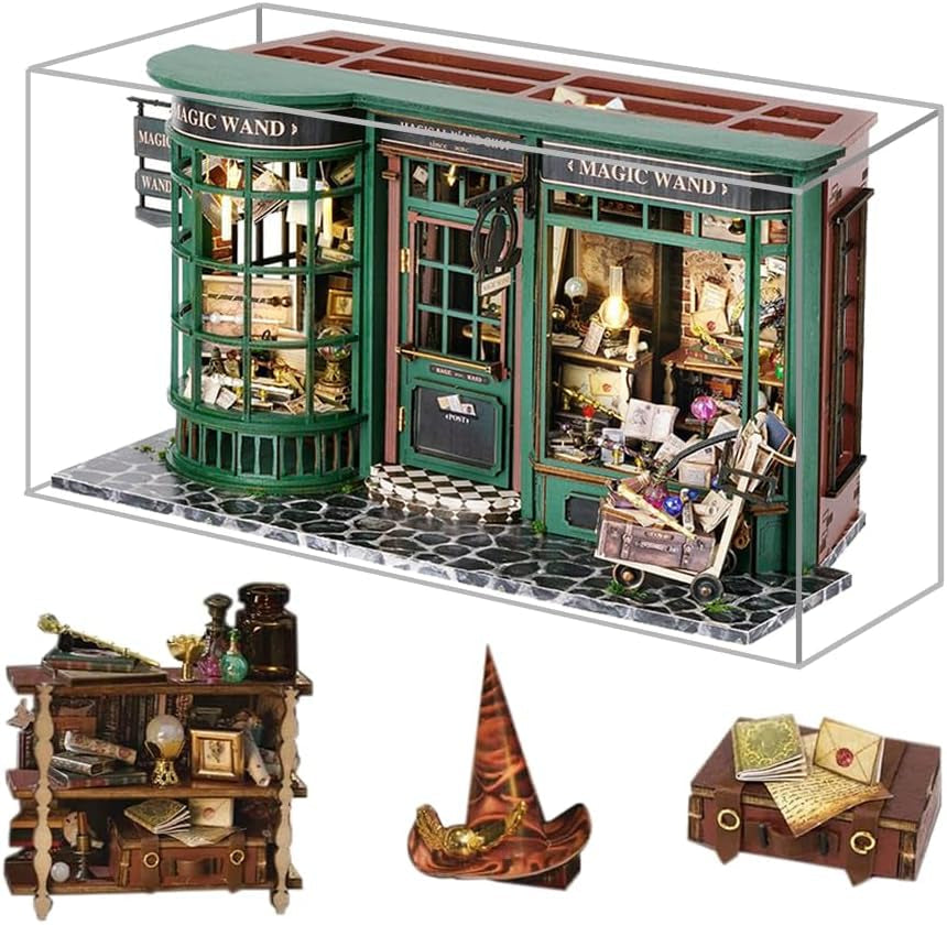 Magic Shop Poppenhuis met stofkap DIY Miniatuur Poppenhuis Meubilair Kit Schaal 1:24 Creatief cadeau voor kinderen Tieners Verjaardagscadeau